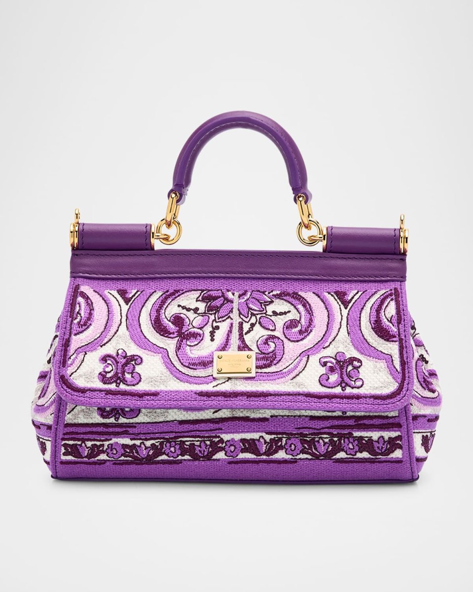 Small Sicily Majolica-Print Top-Handle Bag